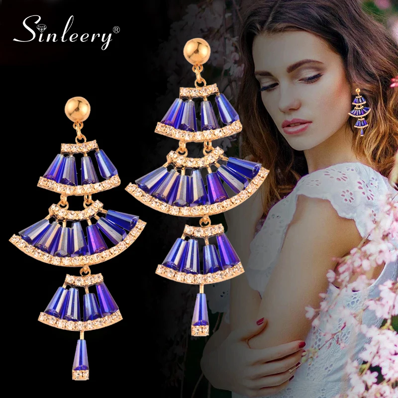 Женские богемные серьги SINLEERY с цирконом красного черного и синего цвета
