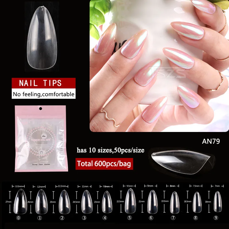1 упак./лот острым концом нейл-арта полного покрытия овальной стилет Ложные ресницы прозрачный Маникюр для кончиков ногтей длинные миндаля искусственные ногти