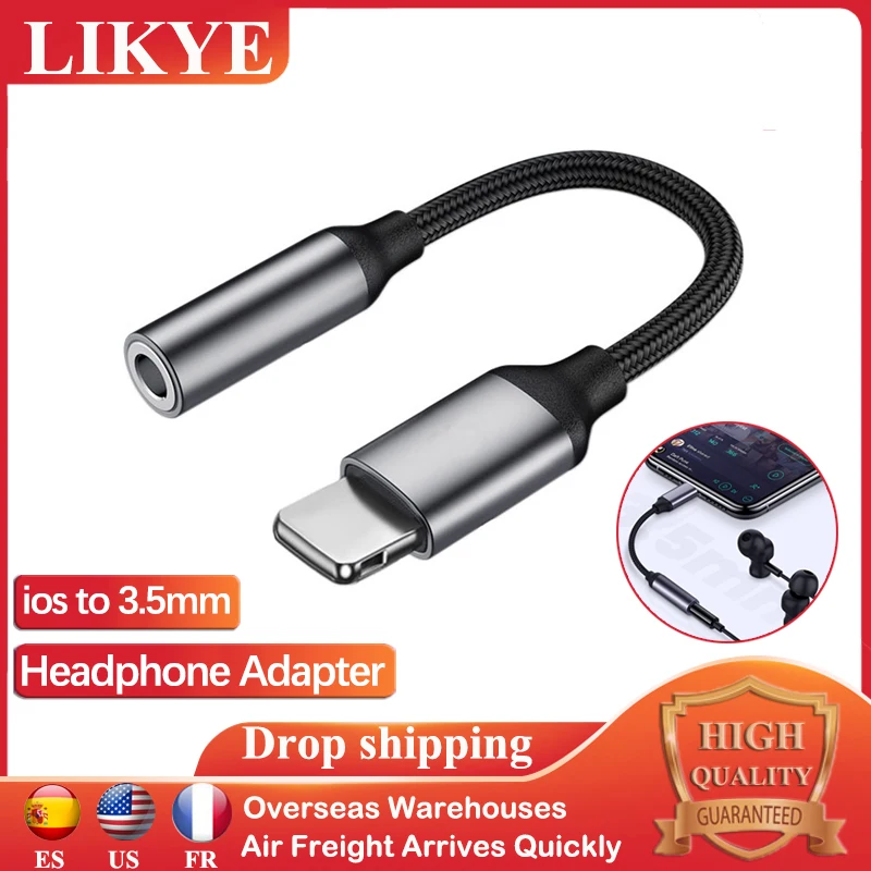 

Headphone Adapter 8 Pin iOS to 3.5mm Jack Cable Male to Female Nylon Woven Headphone Converter Cord for iPhone 12 Audio Adapters