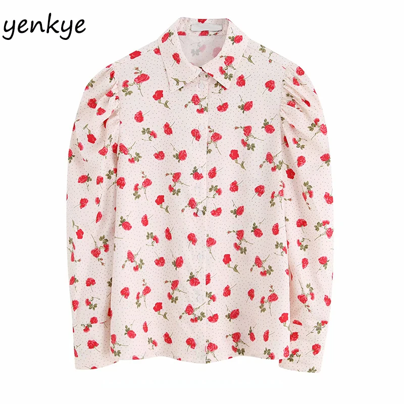 2019 Для женщин отложной воротник с длинными рукавами Блузка цветочным узором