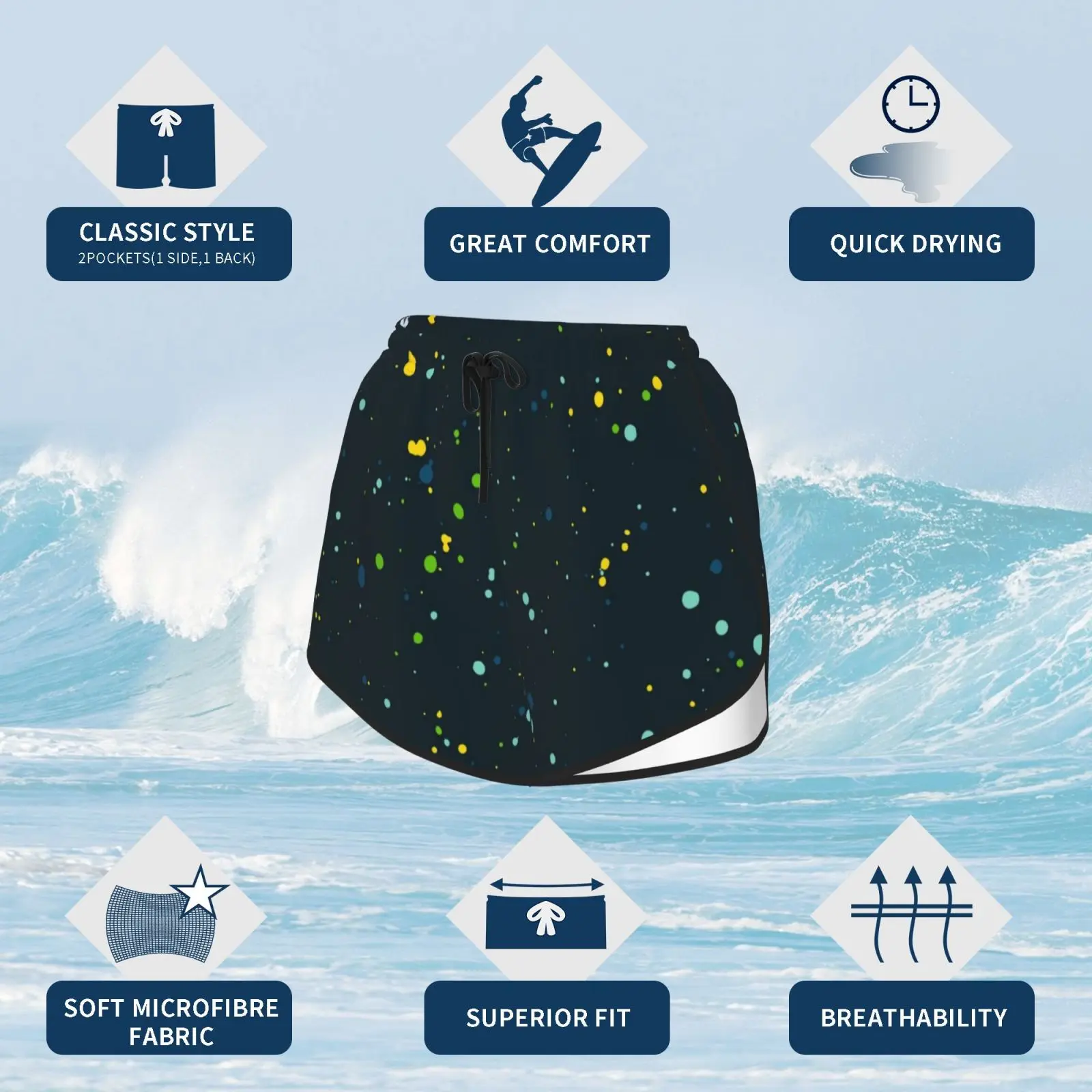 Дизайнерские женские пляжные шорты для плавания #9 синие белые яркие черные |