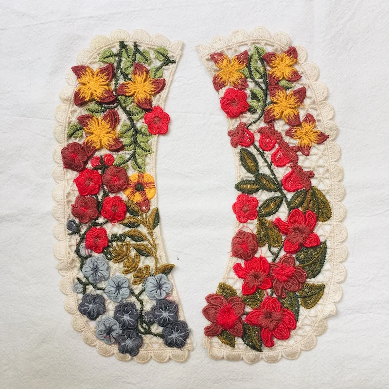 1 пара красивых цветов с цветочным орнаментом и вышивкой кружевной воротник