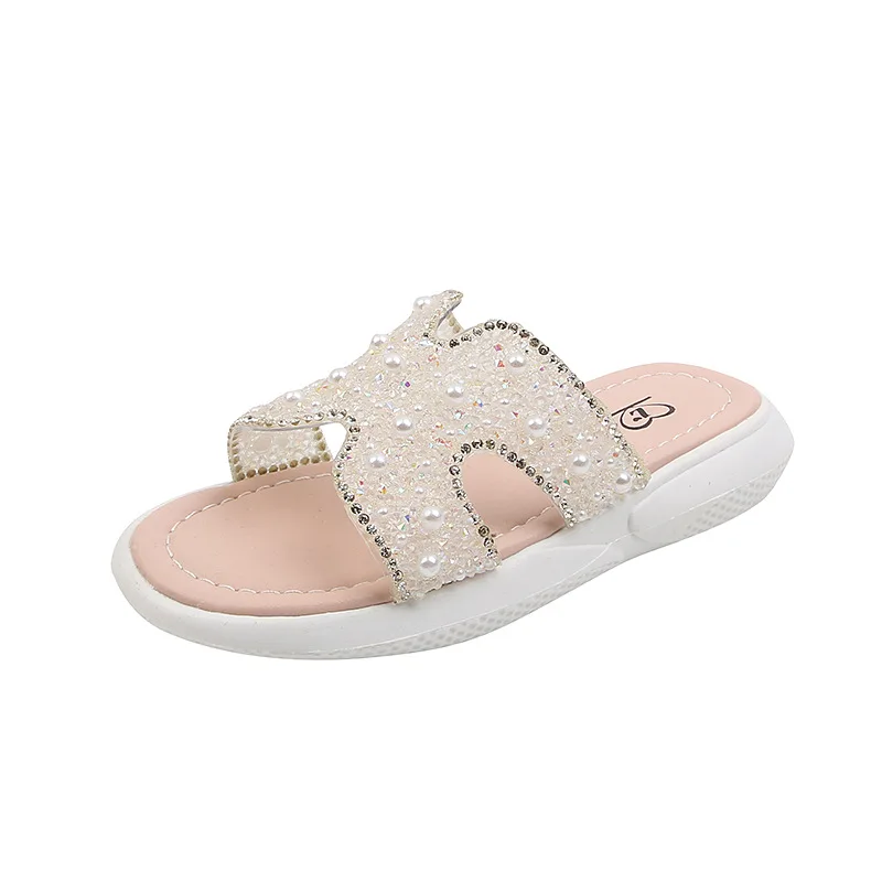 

2021 Summer New Girls Soft-soled Sandals Flashing Diamond Sandals and Slippers with Beads for Students Soft-soled Slippers Hot