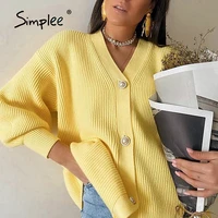 simplee casual long knitted cardigan female autumn winter loose lantern sleeve sweater cardigan basic white button womens tops