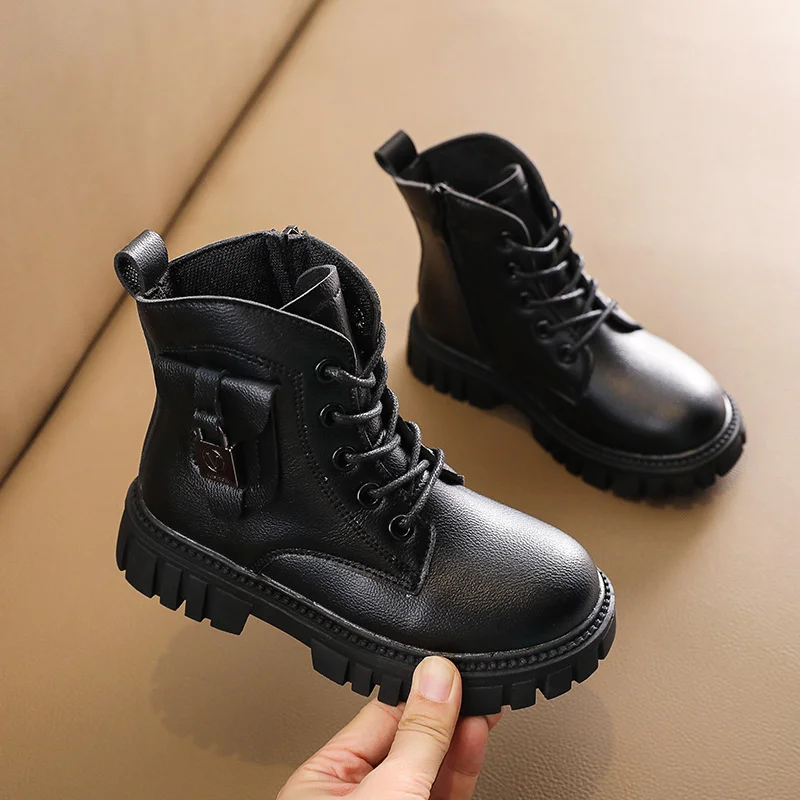 

2021 Spring and Autumn Children's Leather Boots, British Style Short Boots, Big Boy Martin Boots, High-top Locomotive Single Boo