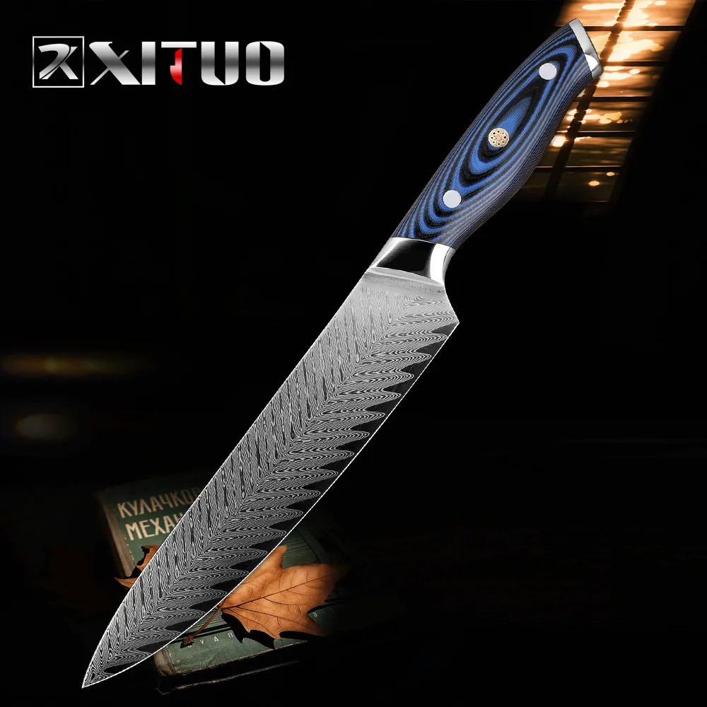Chef Knife XITUO дамасский нож шеф-повара Профессиональный японский Sankotu Кливер обвалки Gyuto кухонный нож инструмент для приготовления пищи Изысканная Слива заклепочная рукоять - Цвет: Chef Knife