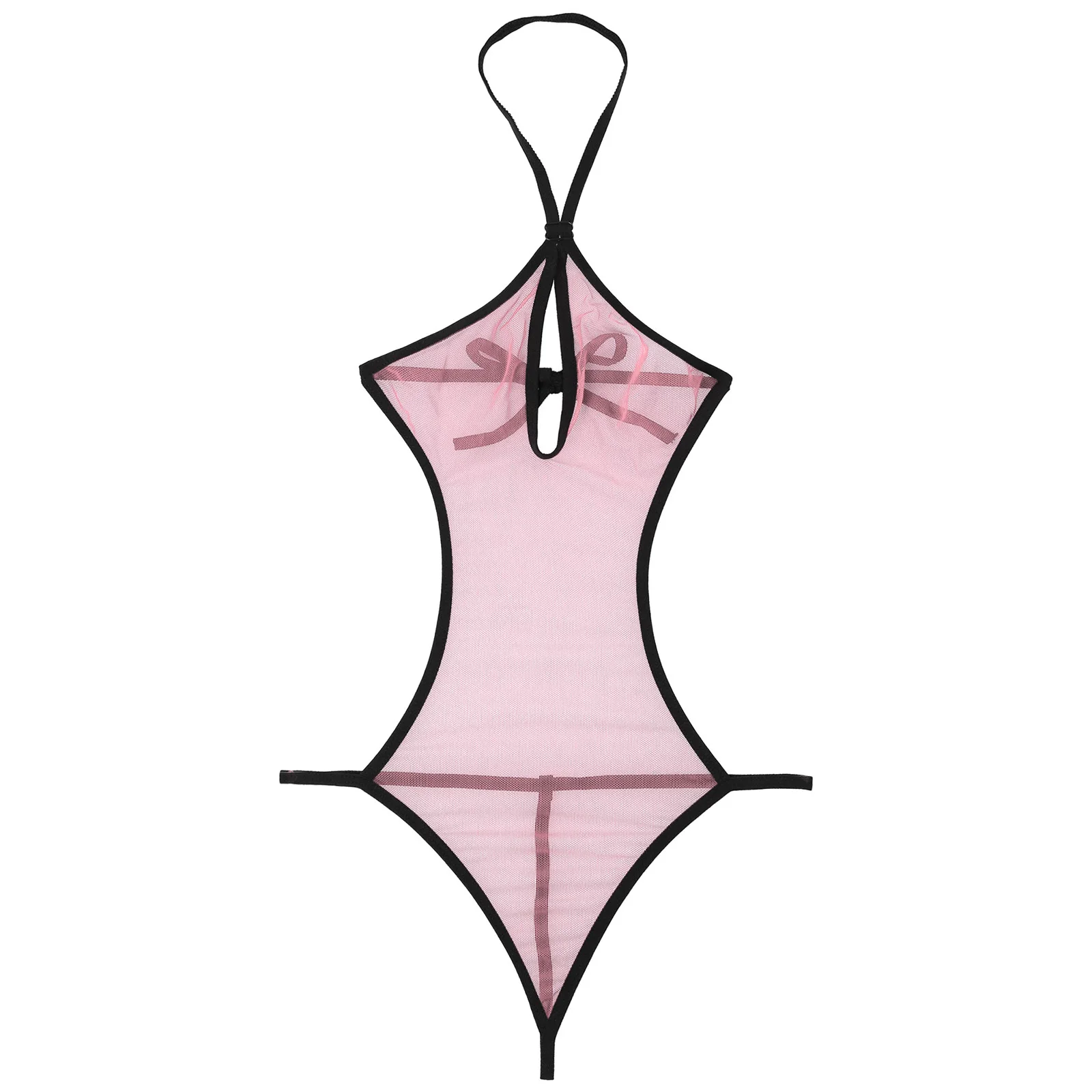 Для женщин с лямкой через шею Замочная скважина Боди женское Прозрачное нижнее