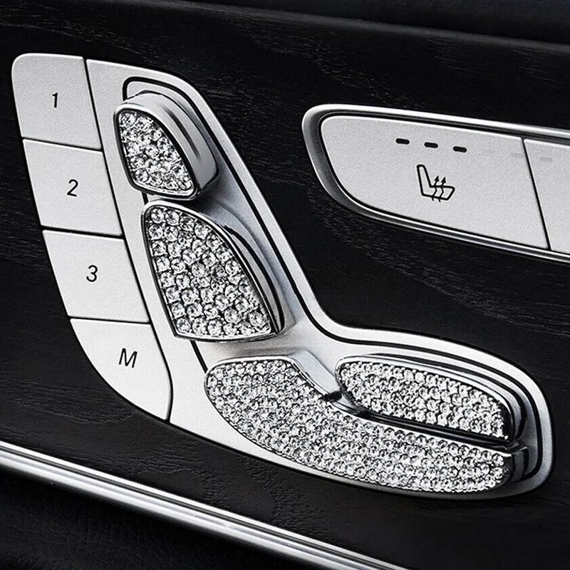 

Silver Bling Crystal Seat Adjust Control Switch Decor Cover Trims for Mercedes Benz C E GLC W205 W213 X205 2015+