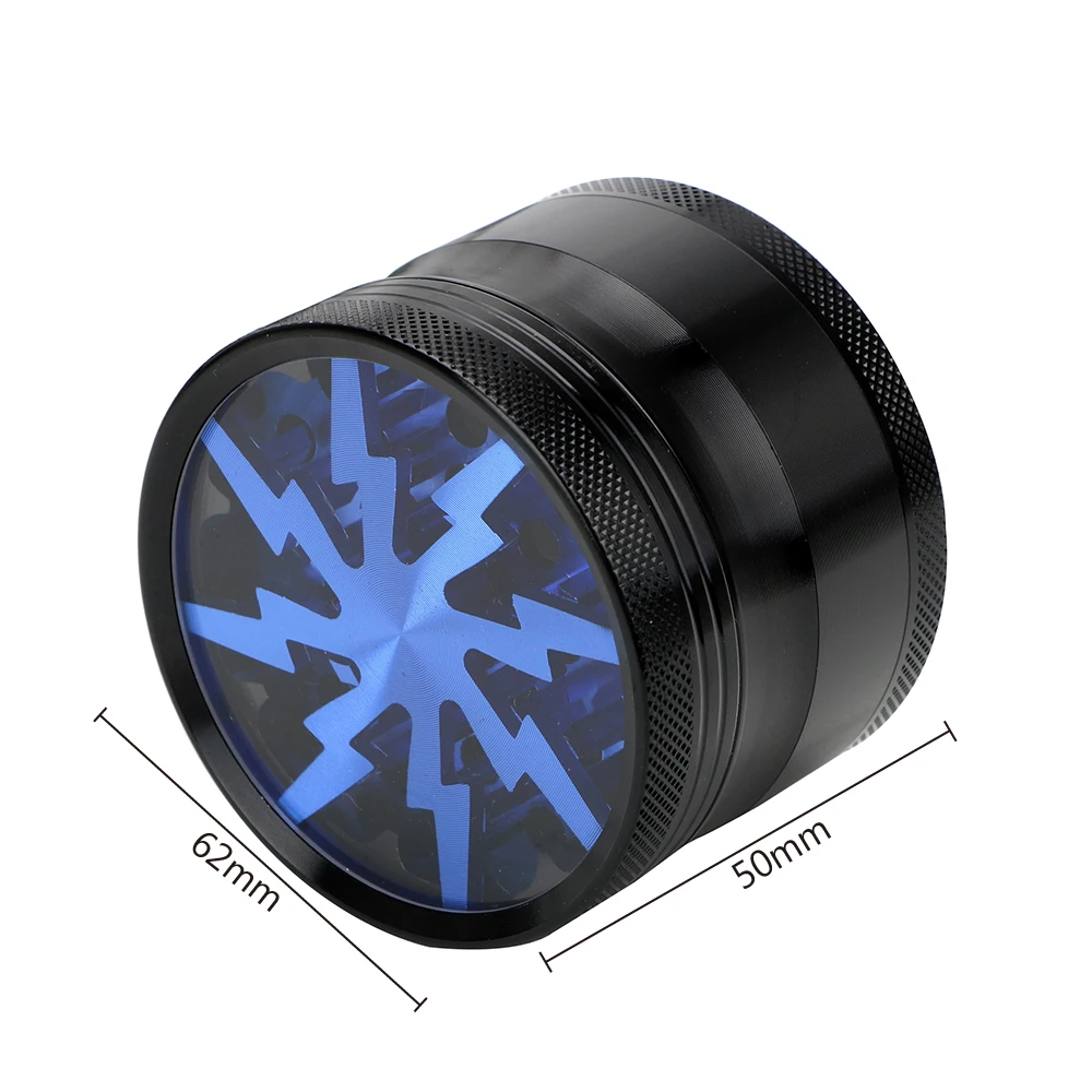 HOOMIN Aluminum Alloy 63MM 4-layer Tobacco Grinder Smoking Herb Cutter Transparent Lightning-Shaped Spice Weed Latest | Дом и сад