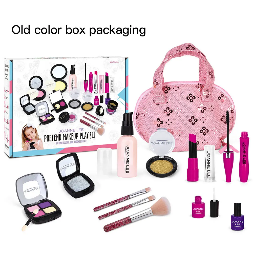 

Girls Make Up Toy Set Pretend Play Princess Pink Makeup Beauty Safety Non-toxic Kit Toys for Girls Dressing Cosmetic Travel Bag