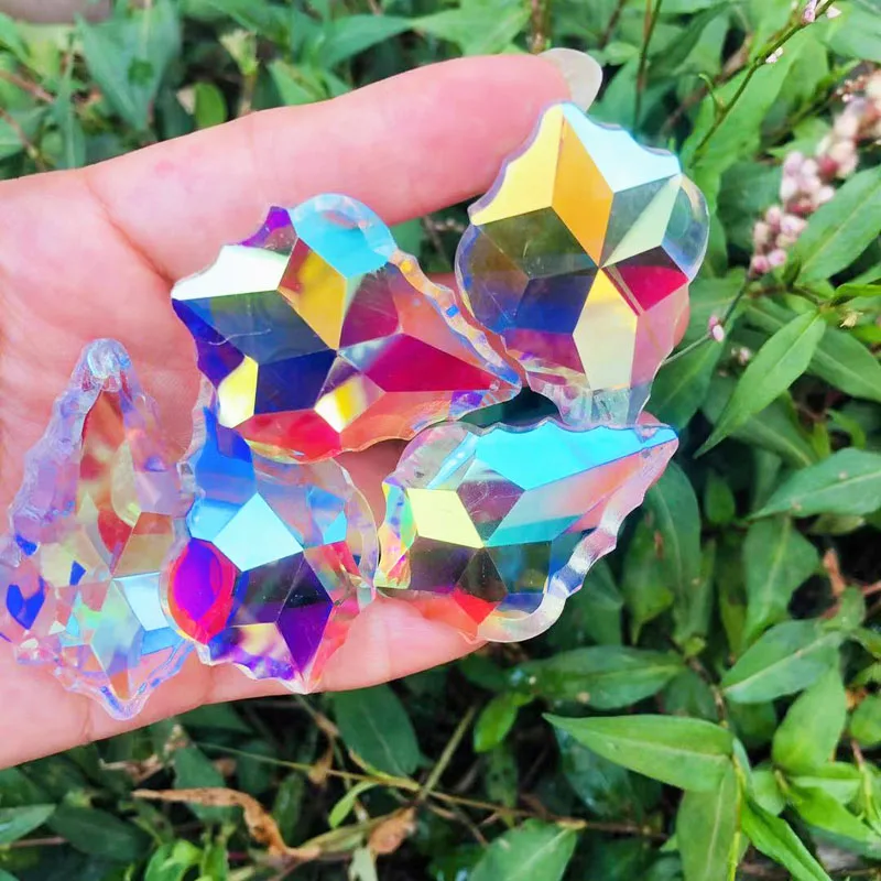 

4 шт. 50 мм Хрустальный зернистый кленовый лист Ограненный кулон подвесной Хрустальный Ловец Солнца домашний Свадебный декор AB Цвет