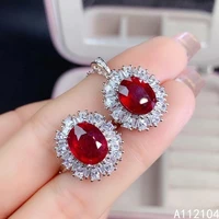 kjjeaxcmy fine jewelry 925 sterling silver inlaid natural ruby womens vintage luxury flower ring pendant suit support detection