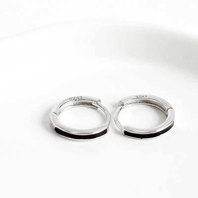 

Fengxiaoling Real 925 Sterling Silver Geometric Black Round Hoop Earrings For Fashion Women Minimalist Fine Cute Jewelry 2020