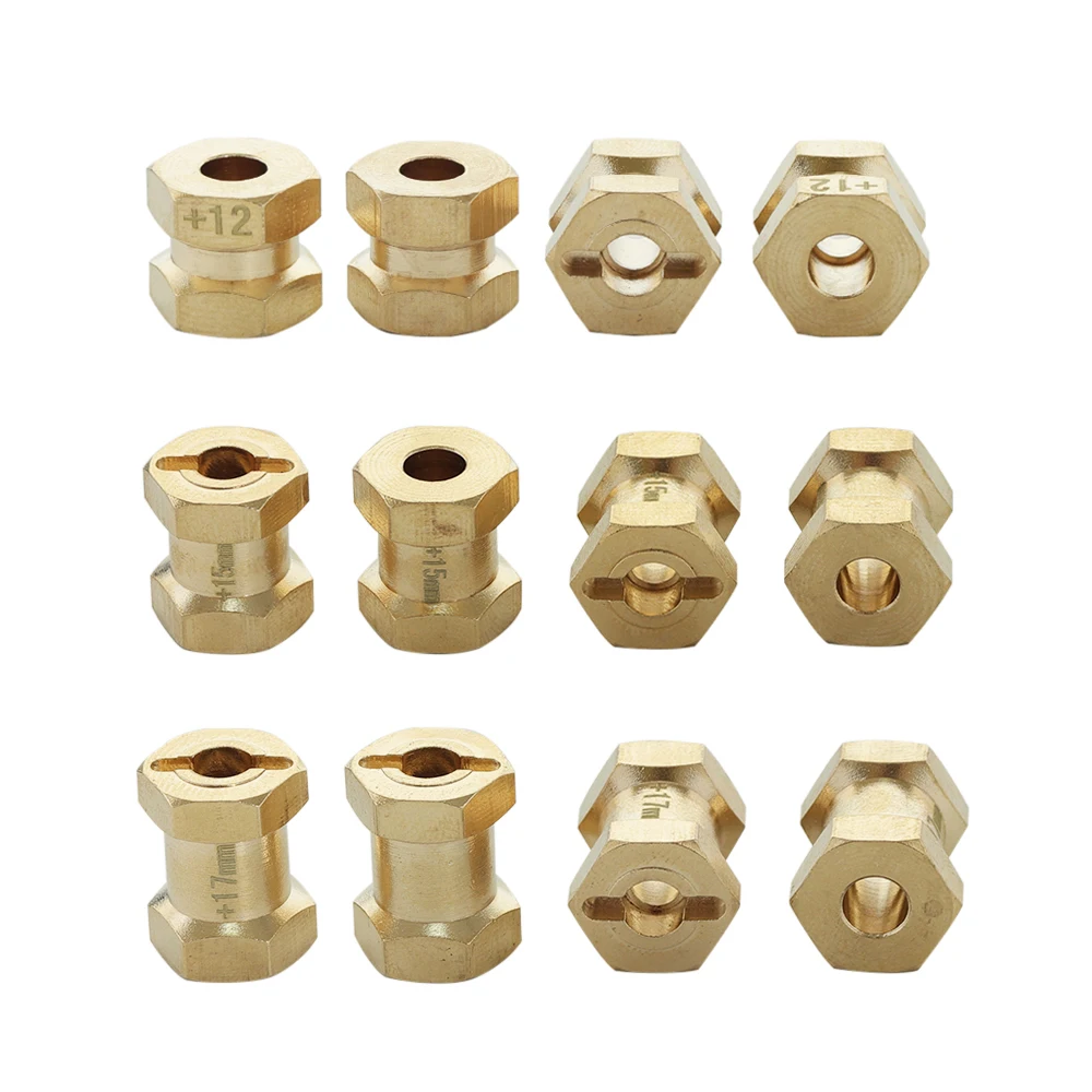 

4pcs +12mm 15mm 17mm Brass Hex Wheel Widener Adapter Set for 1/10 RC Crawler Axial SCX10 Wraith RR10 Tundra Tamiya F-350