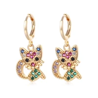 korean fashion cat earrings gold plated zircon multicolor earrings drop earrings new jewelry gift