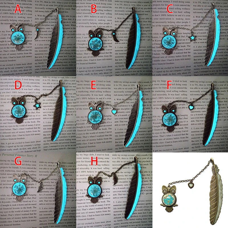 

Office Accessories Cute Luminous Glow In The Dark 8 Styles Owl Bookmark Label Read Maker Feather Bookmark