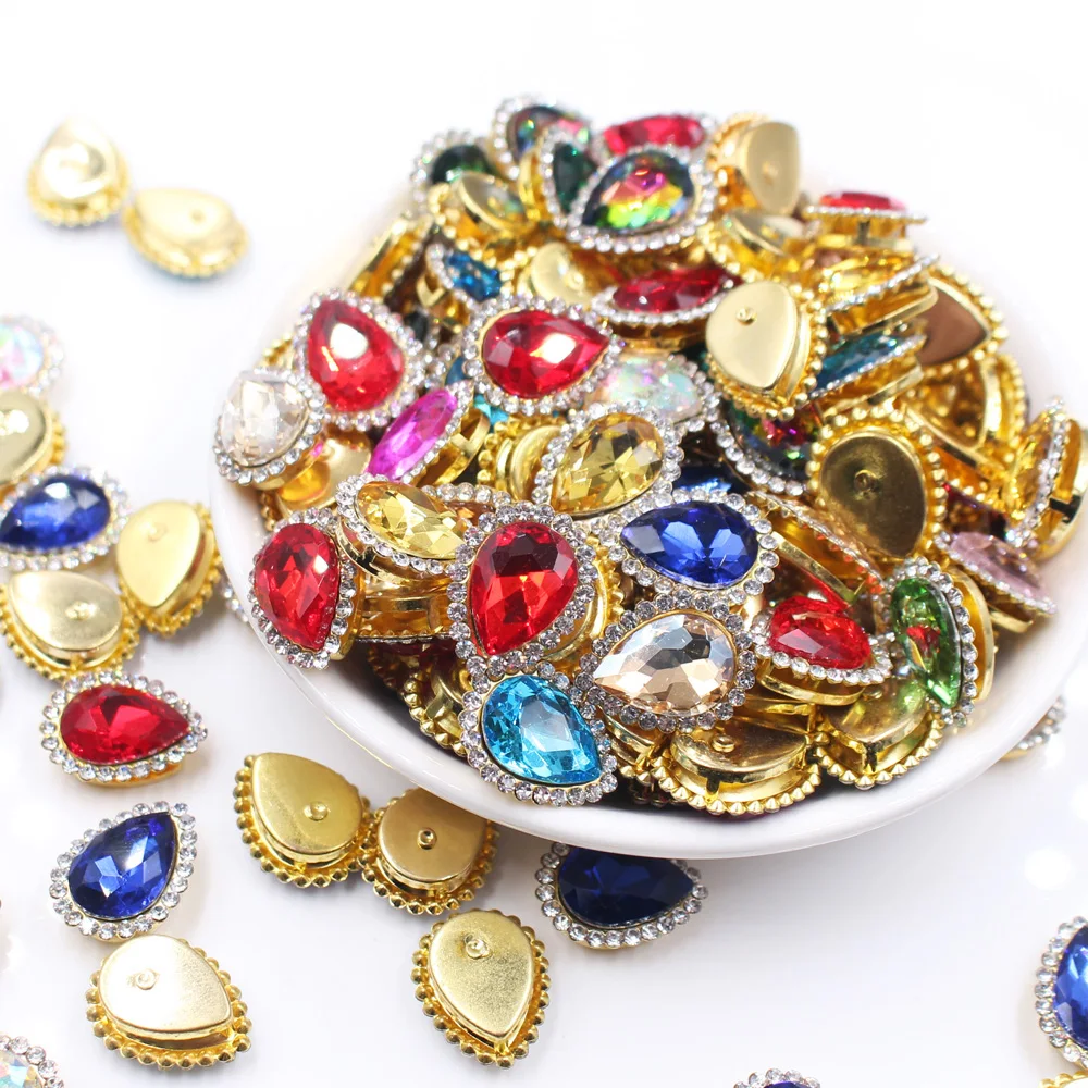 30 шт. Каплевидная форма с бусинами из цветного стекла пришить стразы золотой