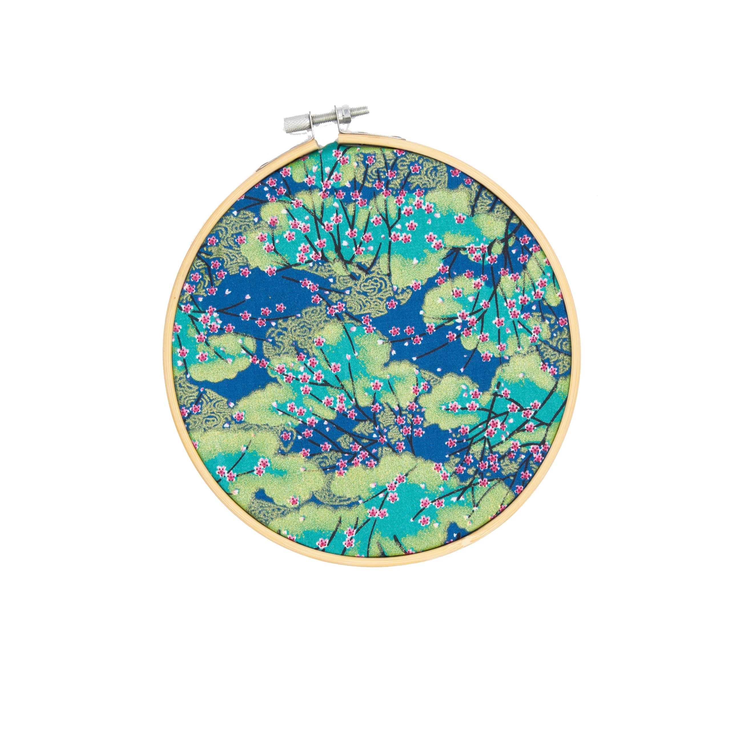 

(4pcs/set) original design Nature Bamboo round fabric wall decorations Children's room decor green printed cotton No.QS40-3