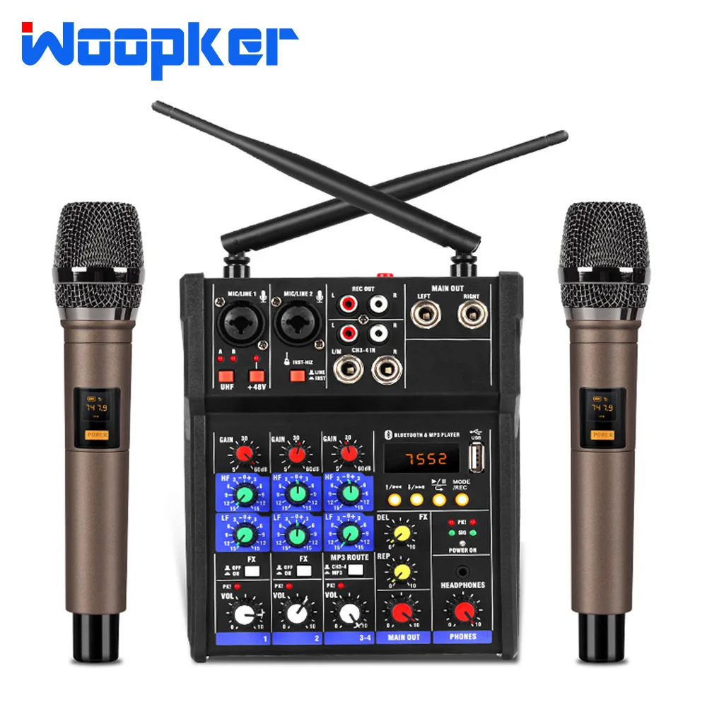 Аудио DJ микшер 4 канала консоль с беспроводным микрофоном смешивание звука Bluetooth