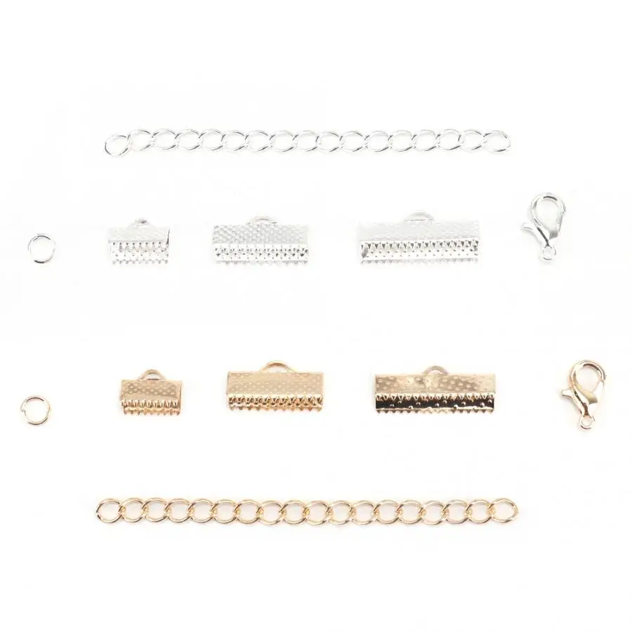 Metal Jewelry Findings Making Ribbon Ends Jump Rings Lobster Clasp Extension Chain Set with Box Accessory | Украшения и