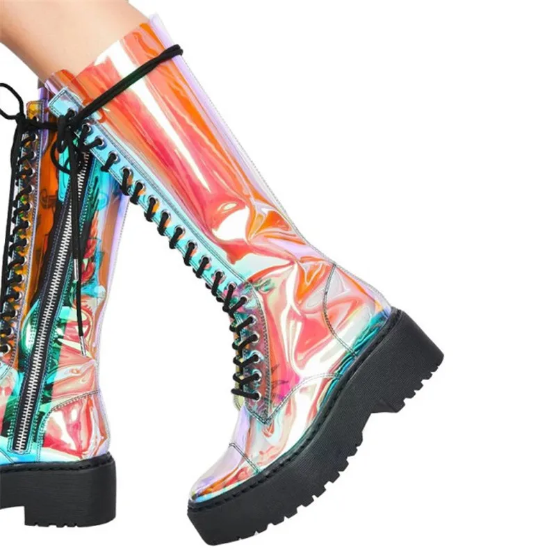 PXELENA блестящие 2020 Новые прозрачные ПВХ Подиумные сапоги для верховой езды