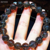 natural black rutilated quartz crystal bracelet clear round beads stretch 10 5mm rutilated women brazil aaaaaa