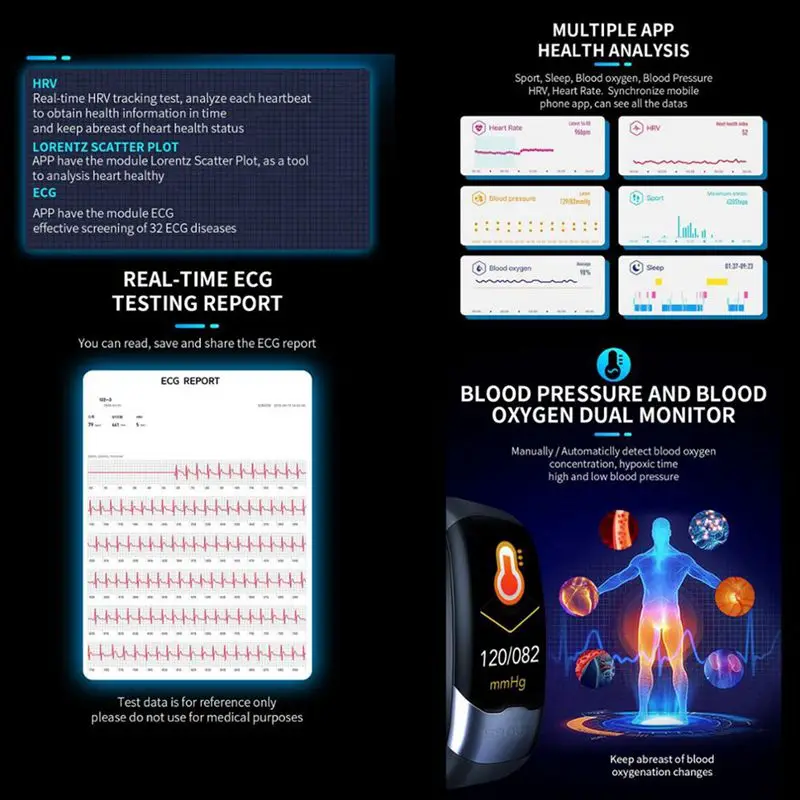 2 шт. смарт-браслет с USB пульсометром для измерения артериального давления