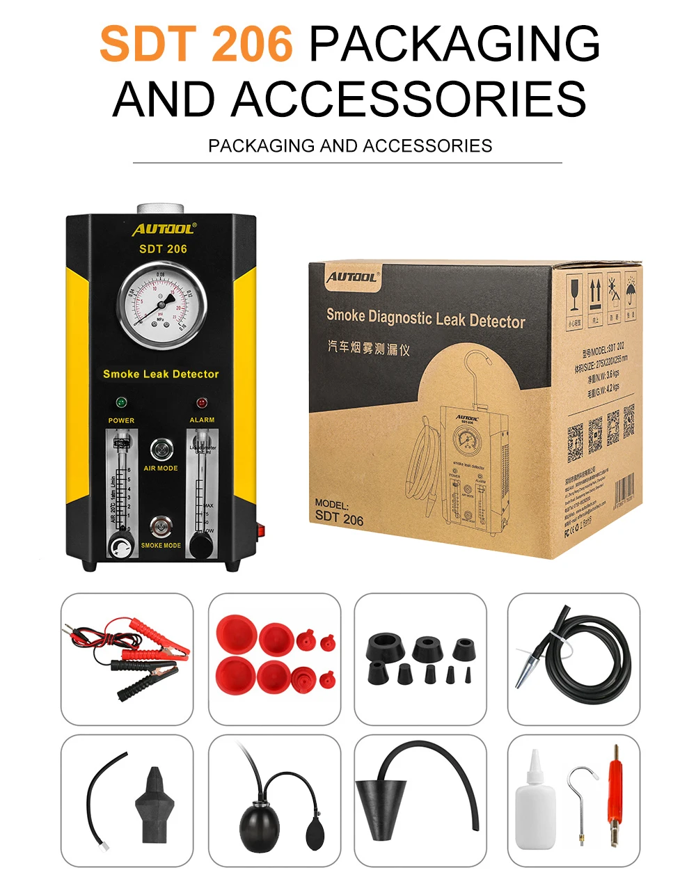 AUTOOL новинка 2019 SDT 206 машины для дыма автомобиля локатор утечки автомобильный