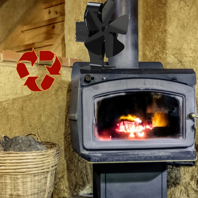 

5-blade Stove Fan Aluminum Alloy Fireplace Fan Replacement No Battery Needed