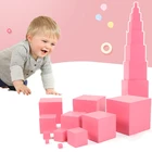 По методике Монтессори с деревянными розовый башня сенсорными Training строительные блоки, Ранние обучающие игрушки для детей детские образовательные игрушки Обучающие башня