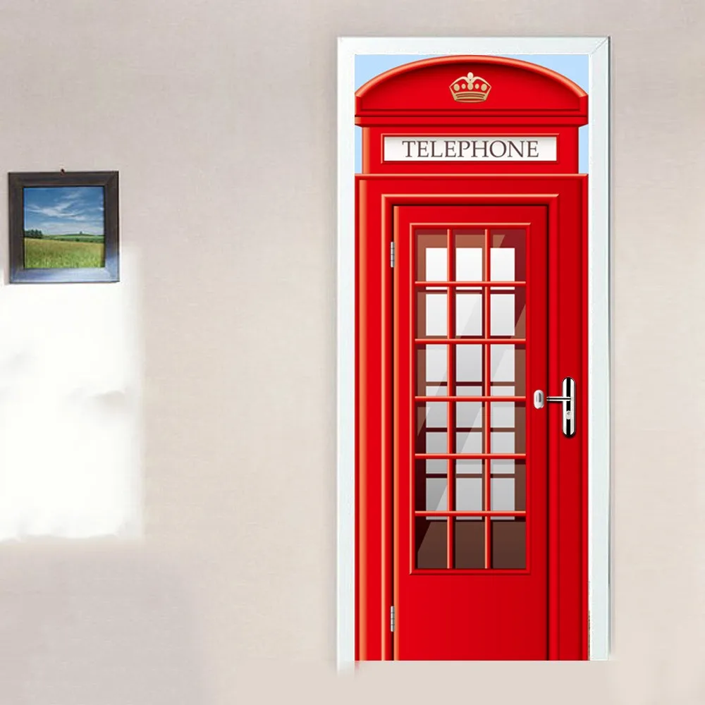 2шт Гостиная Наклейка на дверь Европейская телефонная будка Декор Дверь 3D стерео