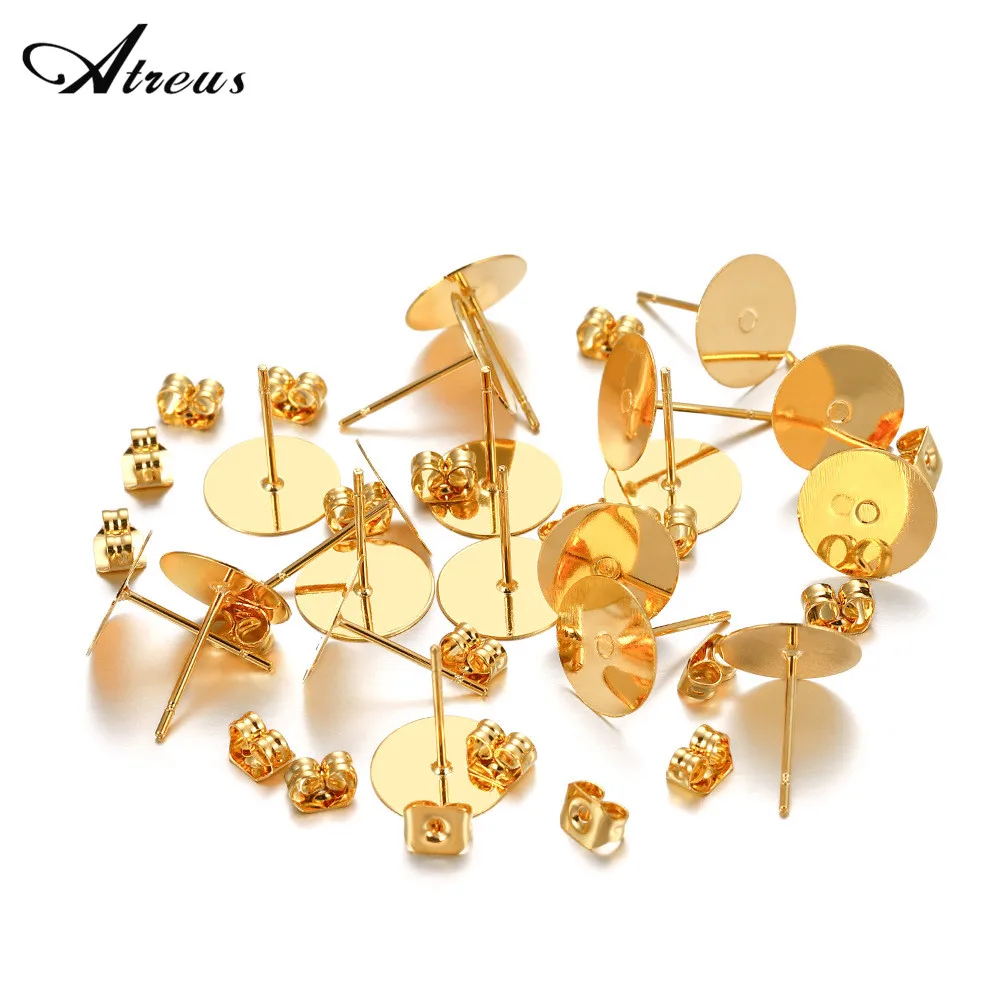 Основа для сережек-гвоздиков из нержавеющей стали с золотым покрытием 20-100