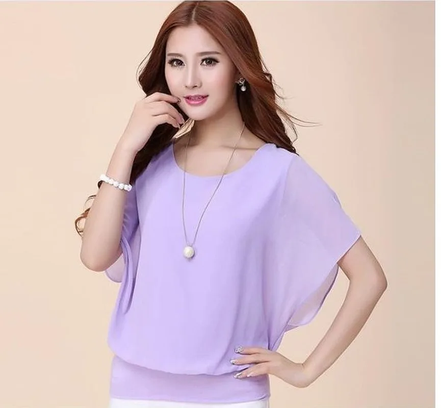 

Jeseca Short Sleeve Casual Women Shirts Solid Female Ladies Chiffon Blouse Shirt Fashion Womens Tops and Blouses Plus Size