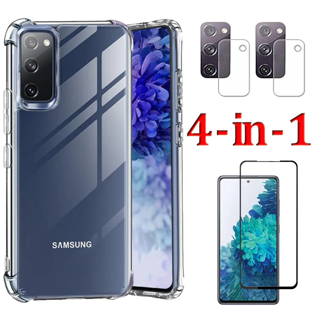 

On For Samsung S20 FE Case Transparent Siliocne Airbag Back Cover Camera Lens Film Protector Glass Samsung Galaxy S 20 fe 5G S20FE Original Shockproof Bumper Cases S20-FE Soft Phone Accessories Case