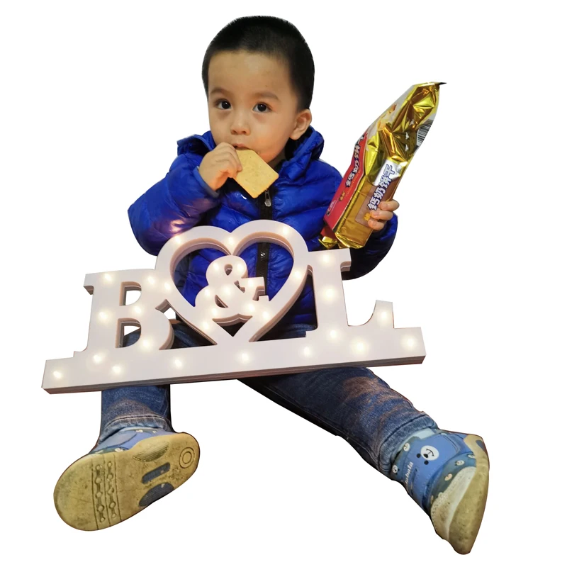 Персонализированные деревянные имени теплый LED свет знак двери набор ночь