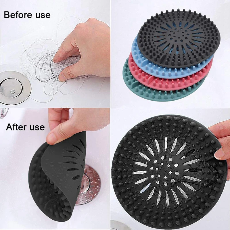 

Hair Catcher Shower Drain Cover, 4 Pack Hair Stopper Drain Protector Universal Rubber Sink Strainer For Bathtub Kitchen And Bath