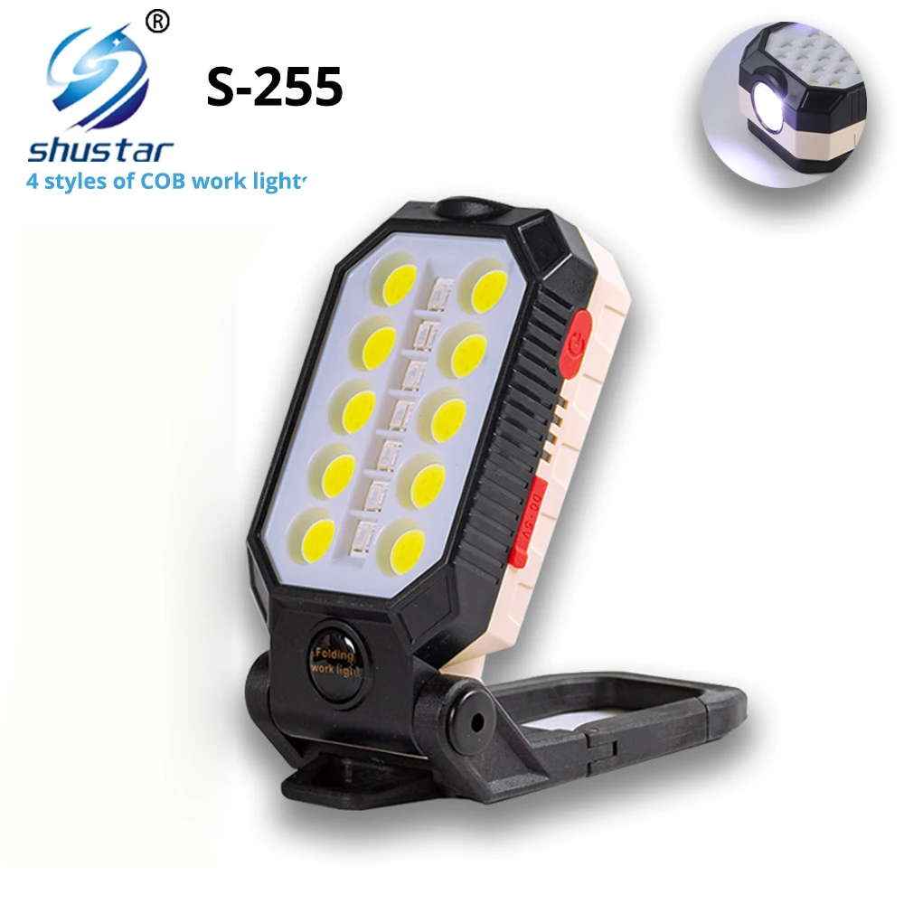 USB 충전식 COB 작업 빛 휴대용 LED 손전등 가변 방수 캠핑 랜 턴 자석 디자인 전원 디스플레이|Фонарики и