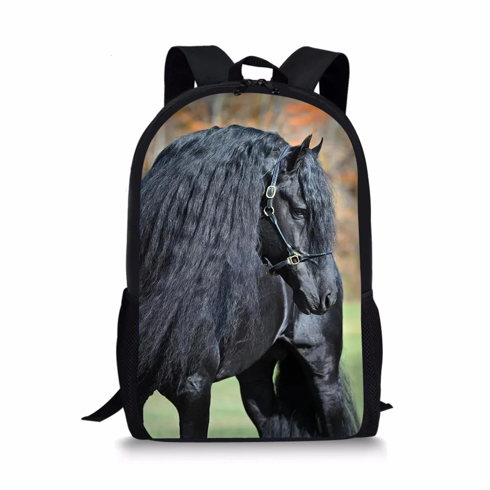Friesian Horse Print Pattern School Backpack for Teenager Boys Student Custom BookBag Girls Satchel Women Daypack Mochila