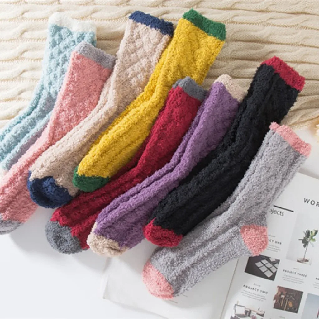 Теплые зимние носки тапочки для сна модные домашние женские мягкие теплые милые