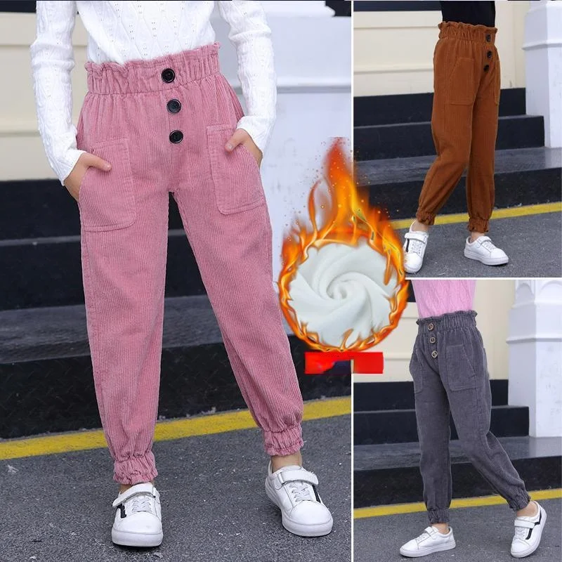 

New 2022 Autumn Winter Kids Corduroy Pants Girls Thick Velvet Warm Trousers Toddler Baby Casual Clothes Children Clothing G232