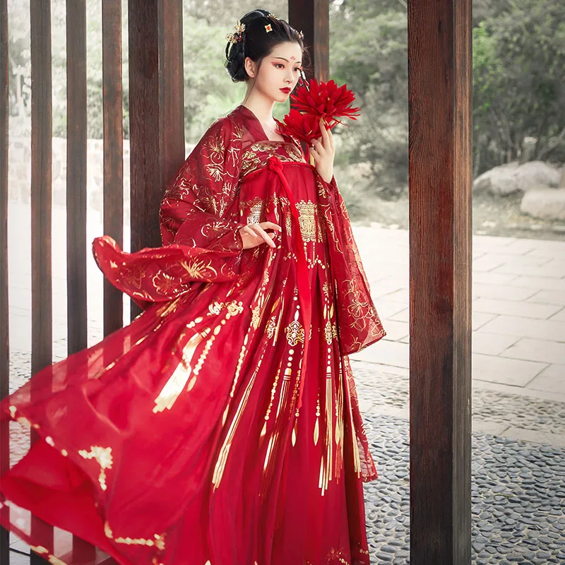 Женский красный костюм ханьфу в древнем китайском стиле традиционное платье для