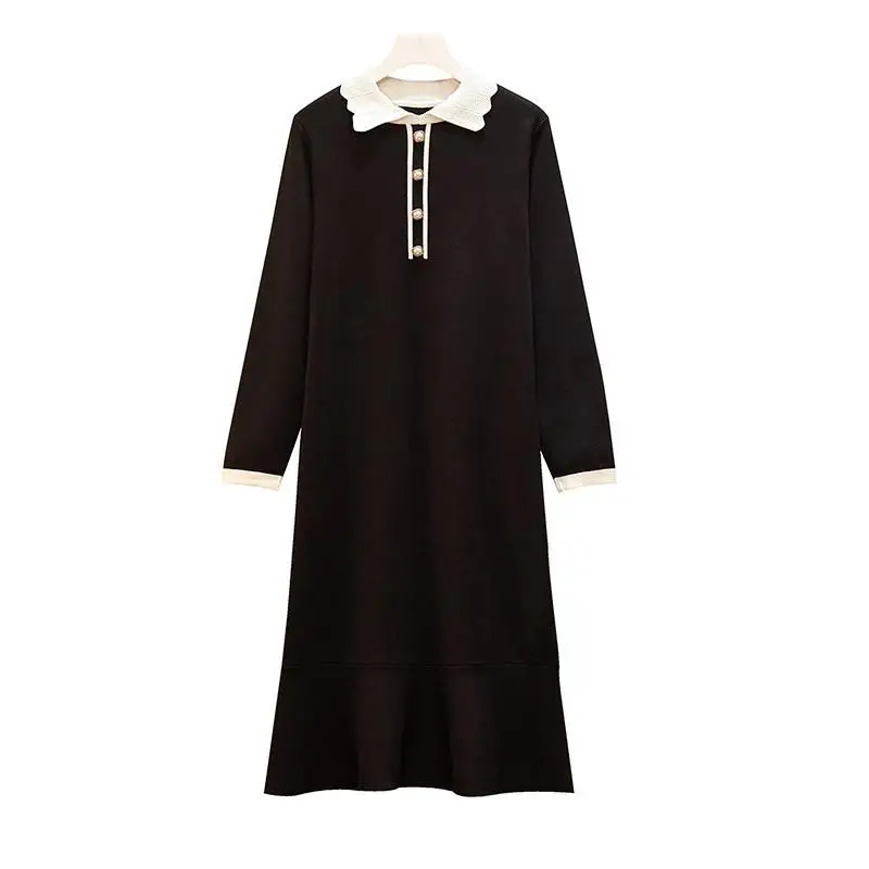 Large Size Autumn Winter Knitted Dress Women 4XL Plus Casual Black Buttons Sweater Big Office Work | Женская одежда