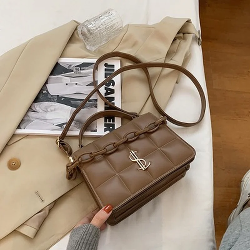 

NEW BRAND Big Lattice Chain Small Crossbody Bags for Women 2021 Shoulder Messenger Bag Lady Luxury Handbags Undefined