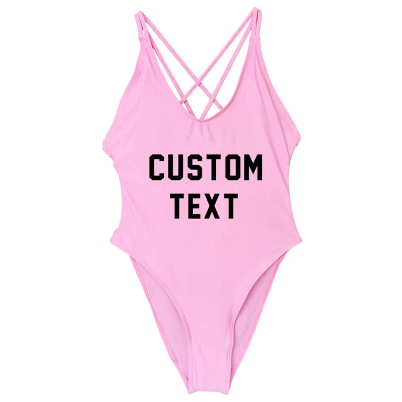 GSXB732-pink Custom Letter Print Sexy One Piece Swimsuit Swimwear Women Cross Bandages Beachwear Girl Monokini Bathing Suit - Цвет: GSXB732-pink