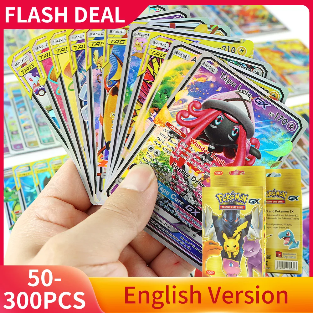 Английская версия карт Pokemon 50-300 шт. карты 300 В макс. GX детская боевая игра ярлык