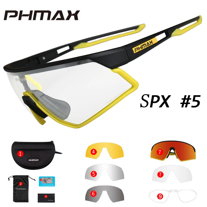P-YJ-SPX05-5P PHMAX фотохромные велосипедные очки, велосипедные UV400 спортивные солнцезащитные очки, антибликовые легкие профессиональные велосипедные очки, очки для близорукости - Цвет: P-YJ-SPX05-5P