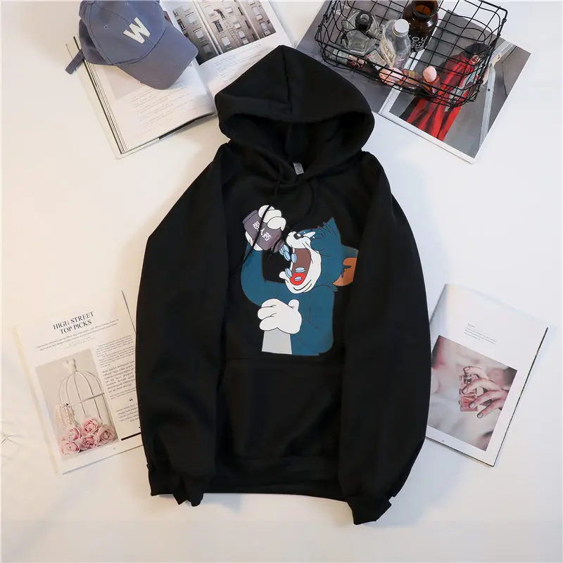 Харадзюку Белый свитшот сам по себе мужские свободные трендовые толстовки с
