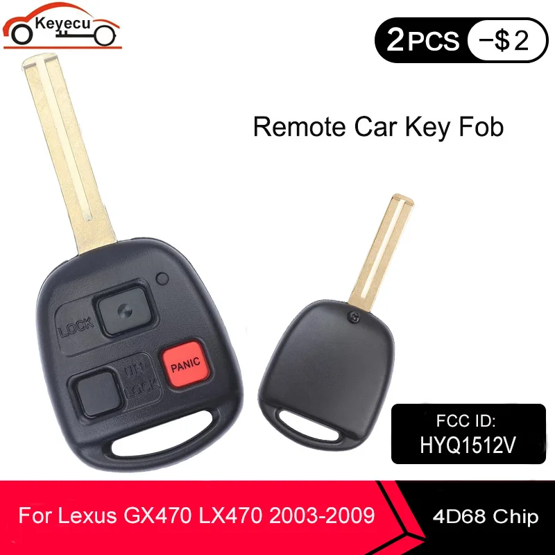 Фото Дистанционный ключ KEYECU с 3 кнопками чип 4D68 короткий TOY48 для Lexus GX470 2003 2009 LX470 2008