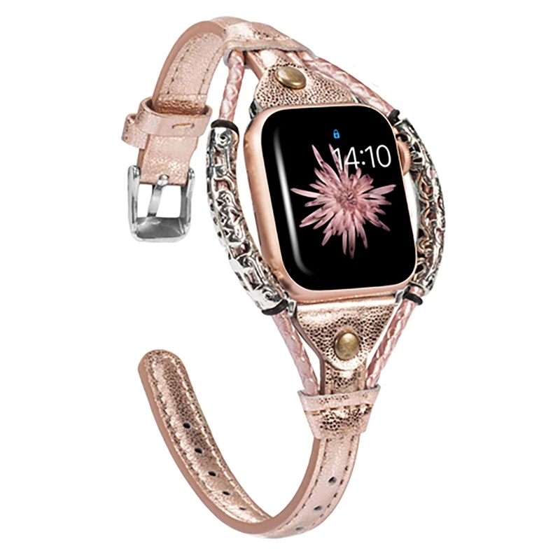 

Ремешок из натуральной кожи для Apple Watch Band 44 мм 40 мм 38 мм 42 мм, роскошный браслет correa для Iwatch series 7 6 5 4 3 SE 41 мм 45 мм