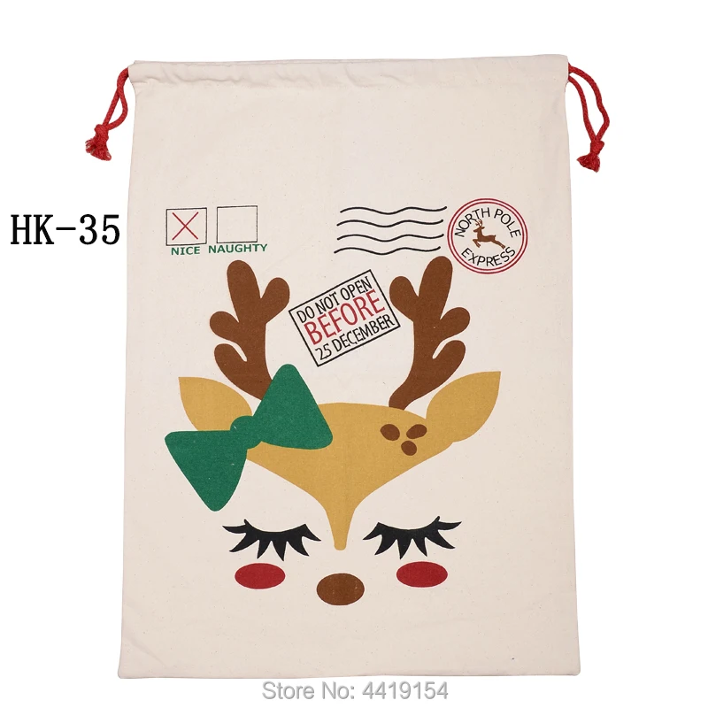 Saco grande de Pap&aacute; Noel para Navidad, bolsa de lona con cord&oacute;n, 38 estilos, regalo para ni&ntilde;os, venta al por mayor, 50 unids/lote-5